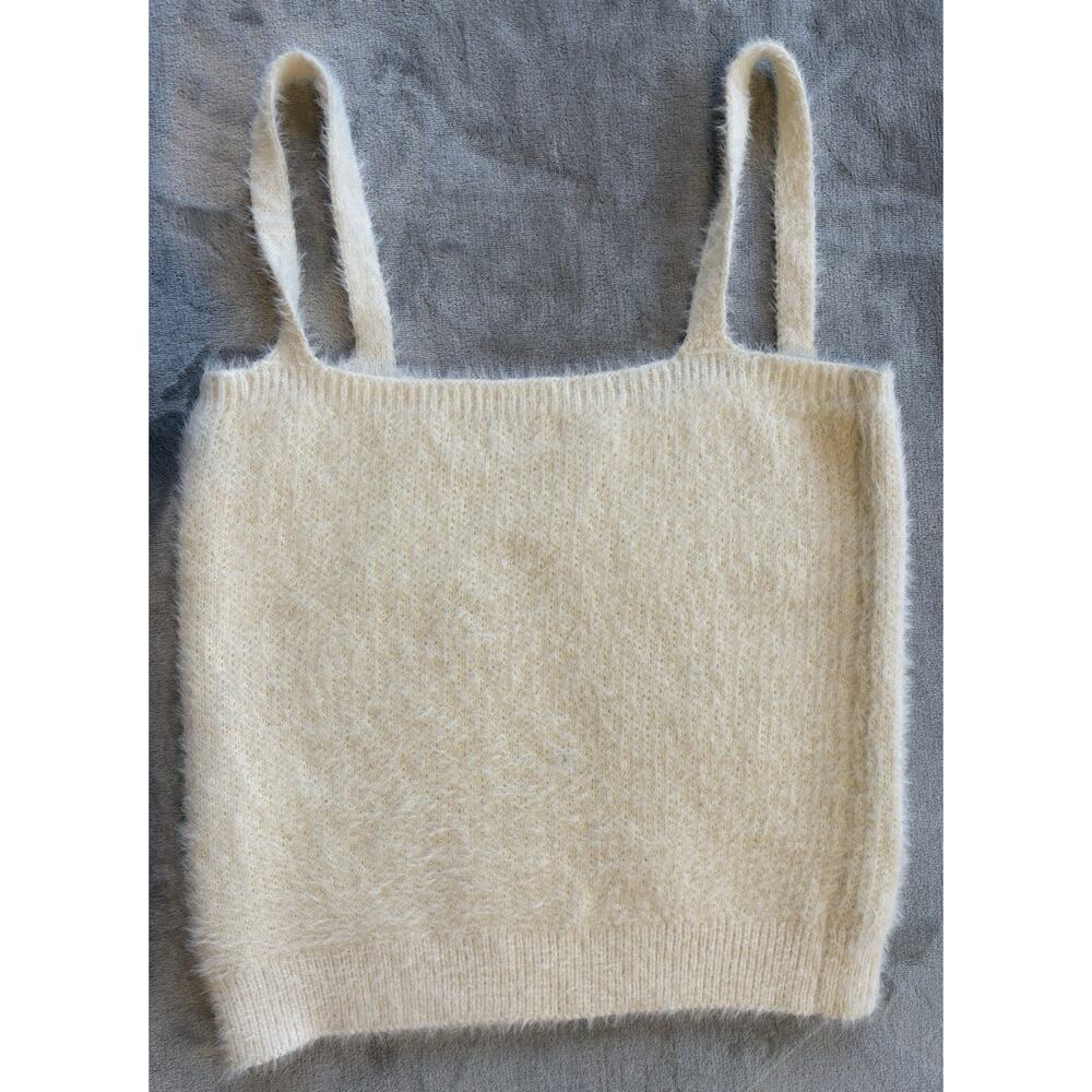Willow & Wind Cardigan Tank Fuzzy Eyelash Knit Ivory Cream Womens M Cropped - Picture 2 of 4